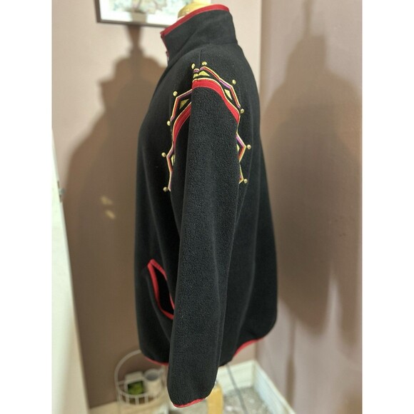 Bob Mackie Wearable Art Full Zip Jacket Womens M Embroidered Red Black Fleece - Picture 2 of 9